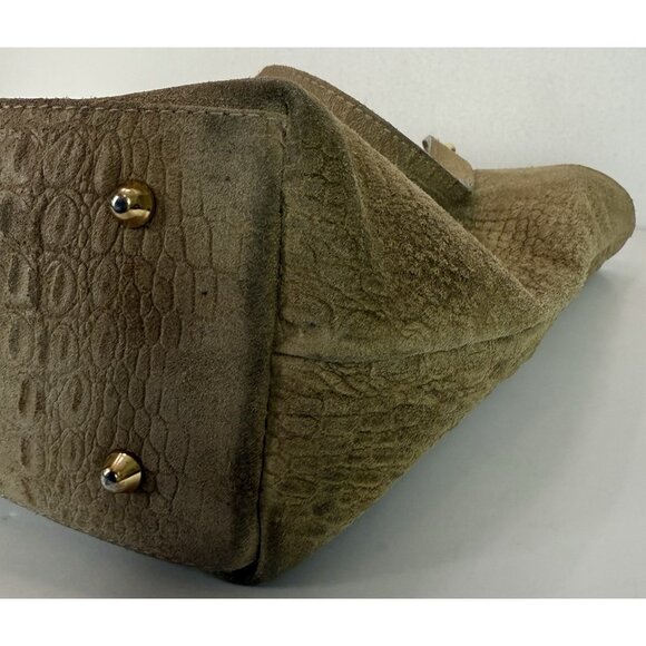 Vera Pelle Large Tote Leather and Suede Crocodile Embossed Bag Purse Tan GUC - Picture 12 of 16